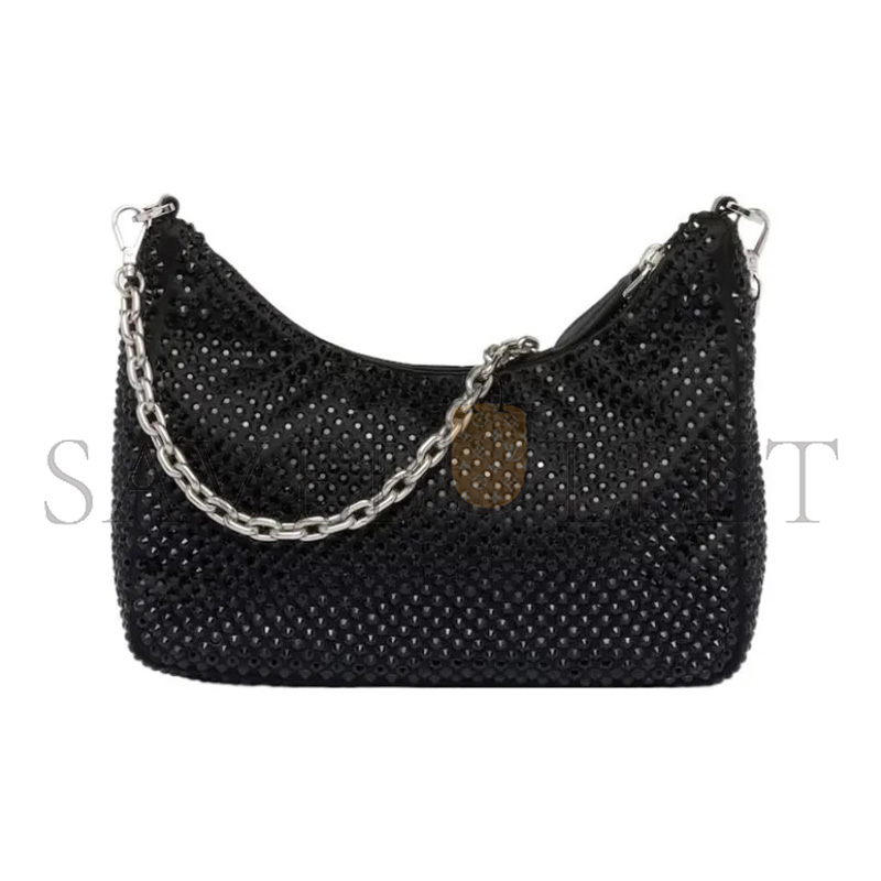 PRADA RE-EDITION 2005 CRYSTAL-EMBELLISHED SHOULDER BAG 1BH204 (22*12*6cm)